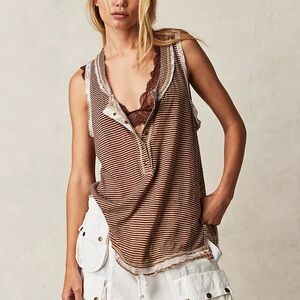 Free People Brown Striped Tank Top